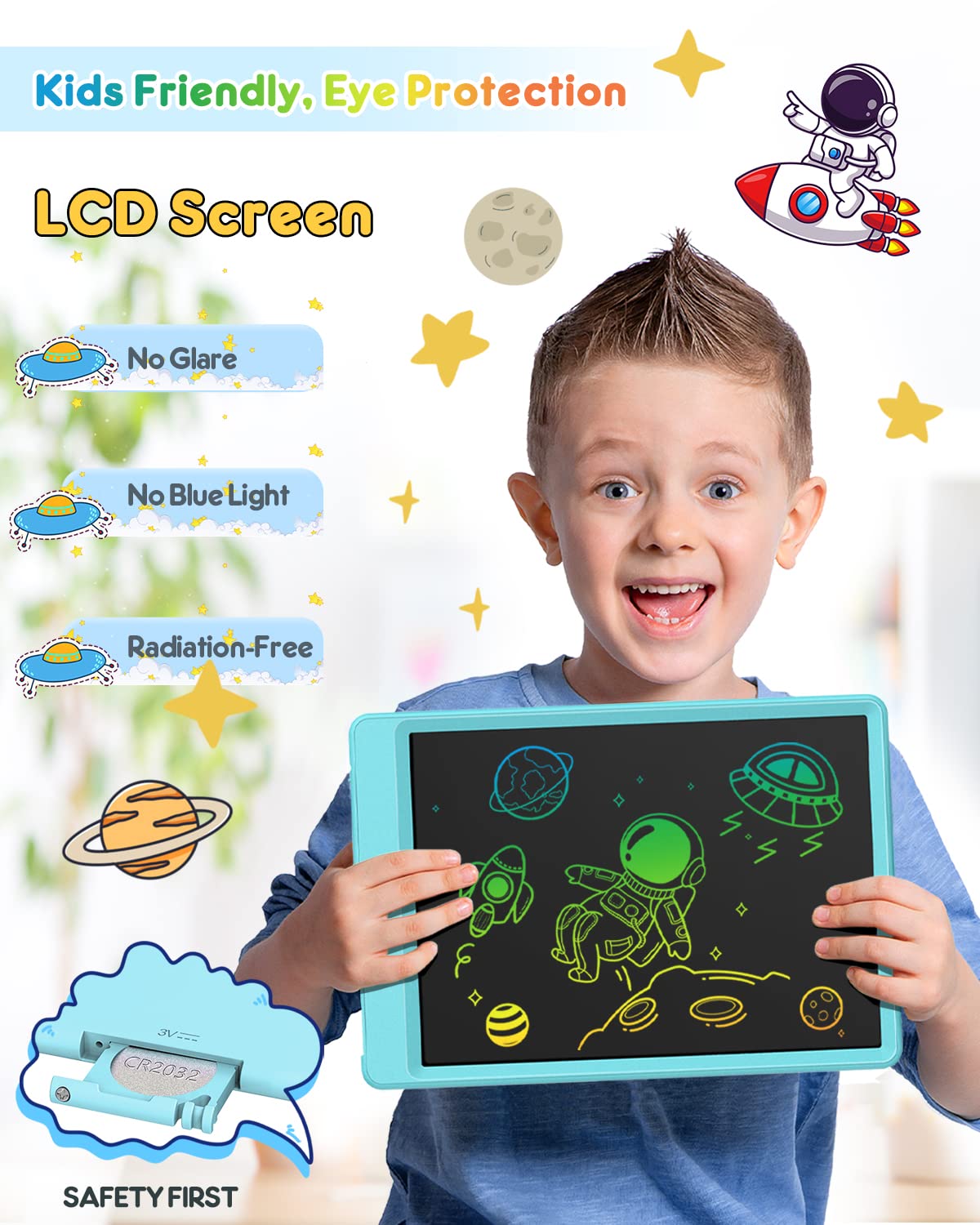 Child drawing on FLUESTON tablet in use for colorful lines