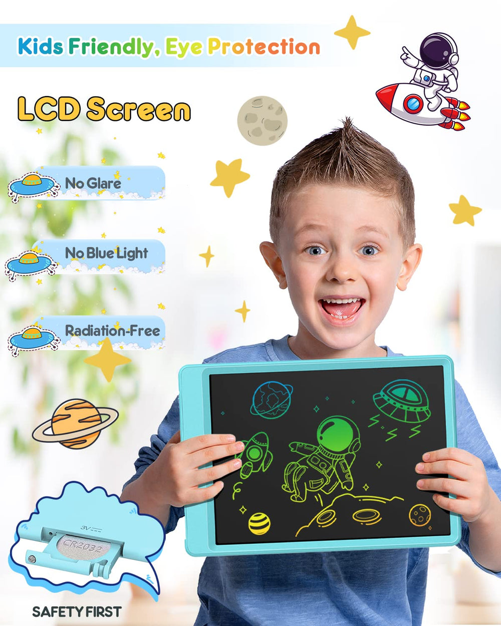 Child drawing on FLUESTON tablet in use for colorful lines