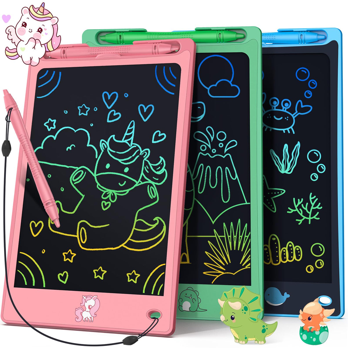 FLUESTON LCD Writing Tablet blue whale button, safe portable doodling for kids