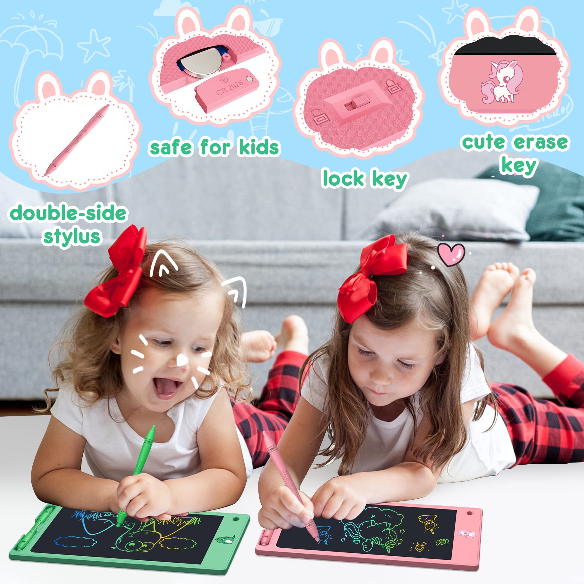 FLUESTON LCD Writing Tablet pink unicorn button, sparks imagination on the go