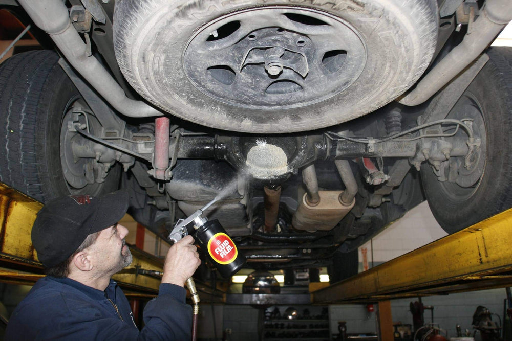 Fluid Film Black Non-Aerosol underbody coating restoring black finish on the vehicle underside.