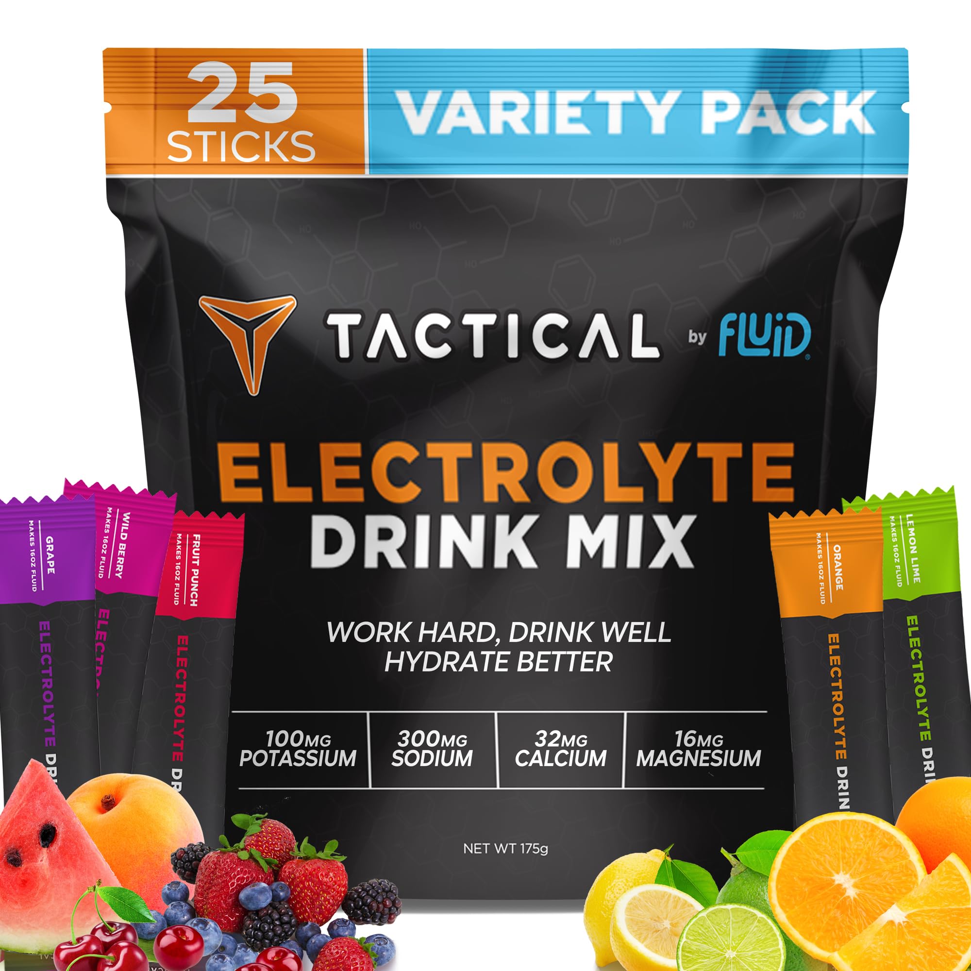 Fluid Tactical variety pack with nine flavors for on-the-go hydration.