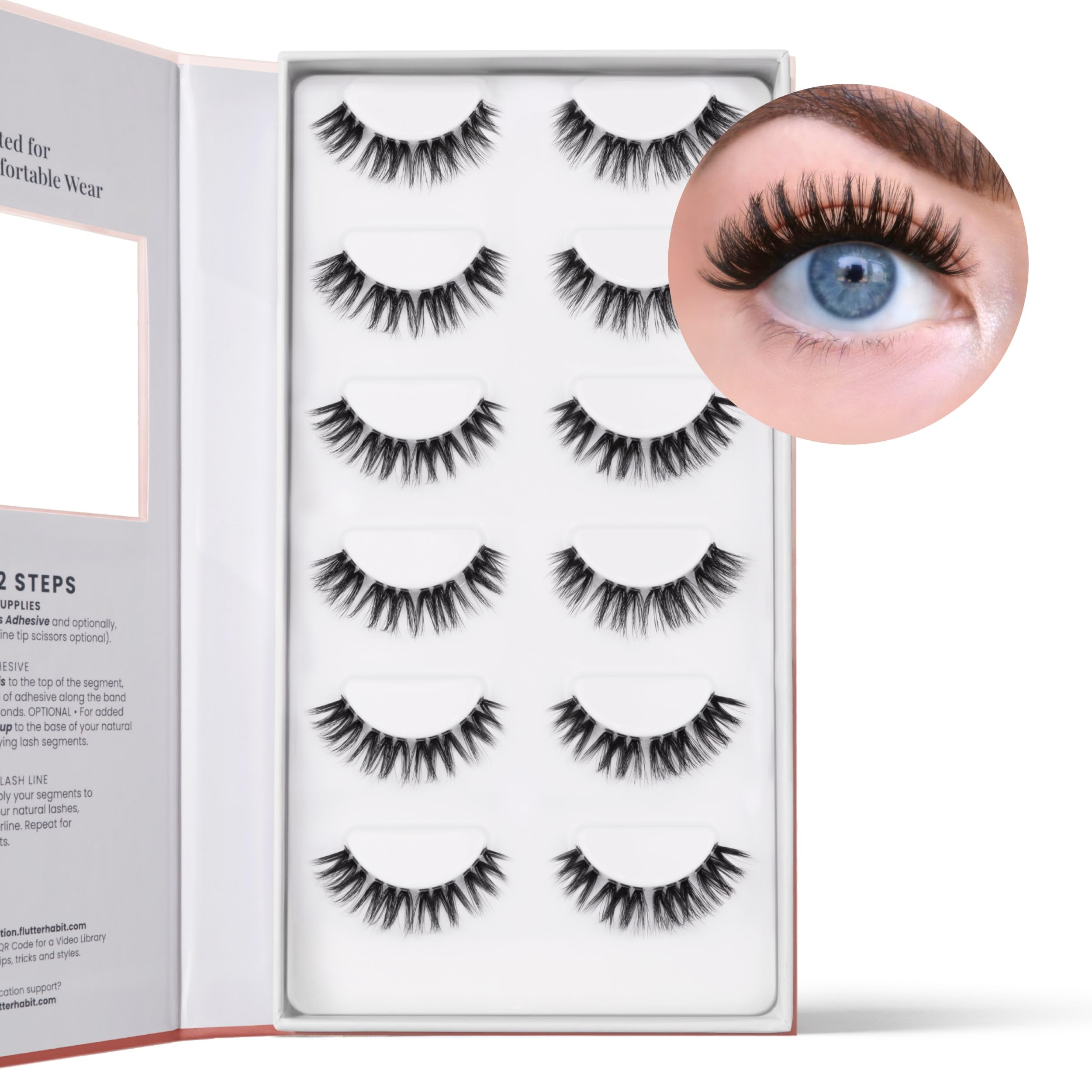 Closeup of FlutterHabit The Flirt lash clusters highlighting lightweight fibers