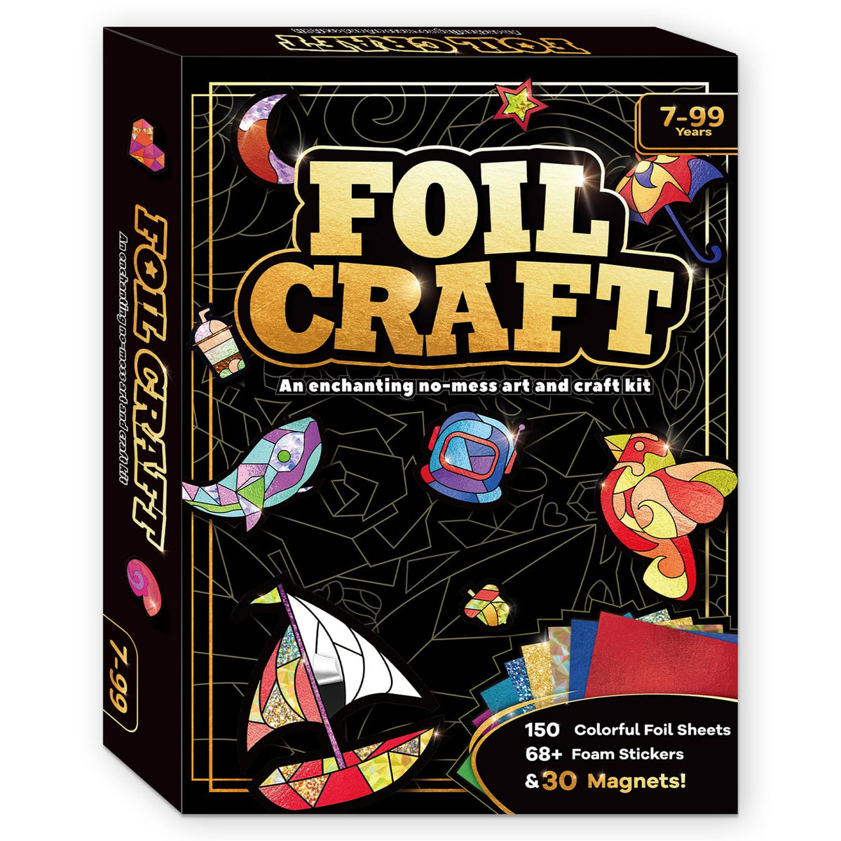 FLUXOJOY Foil Art Kits packaging with sparkly sheets for quick setup.