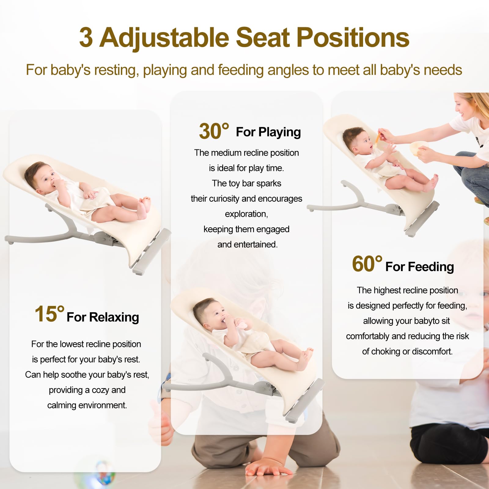Flyboss three-angle adjustment for feeding, play, and rest