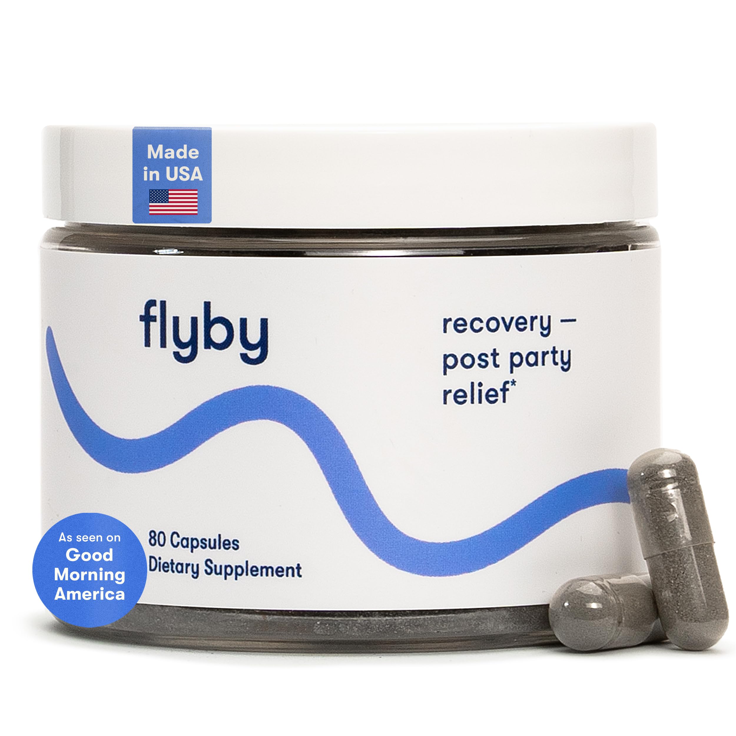 Flyby Recovery DHM blend pour bottle illustrating detox support after a night out