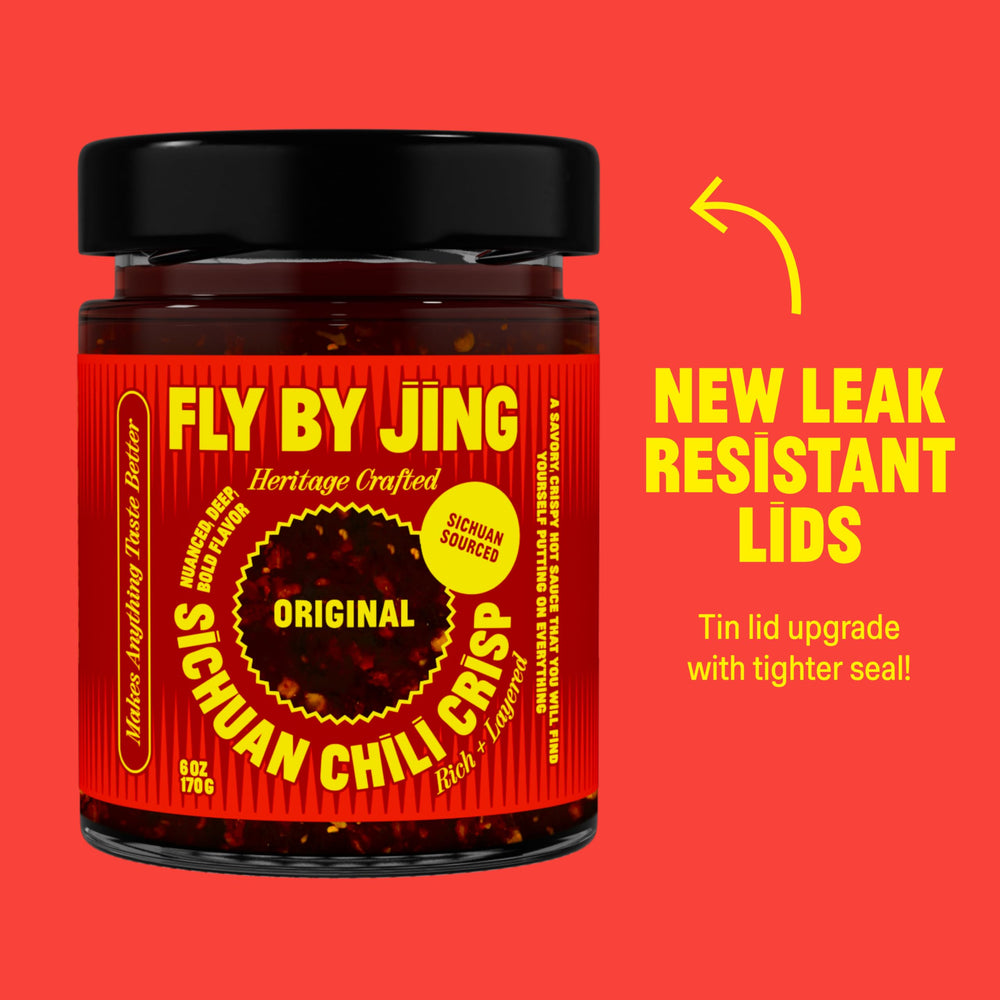 FlyByJing Original Chili Crisp pouring over noodles for quick flavor lift