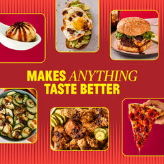 FlyByJing Original Chili Crisp spoon-dipping image suggests spicy topping for noodles