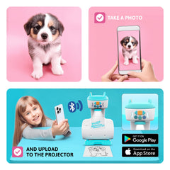 Flycatcher Smart Sketcher 2.0 connects via Bluetooth for personalized drawing content.