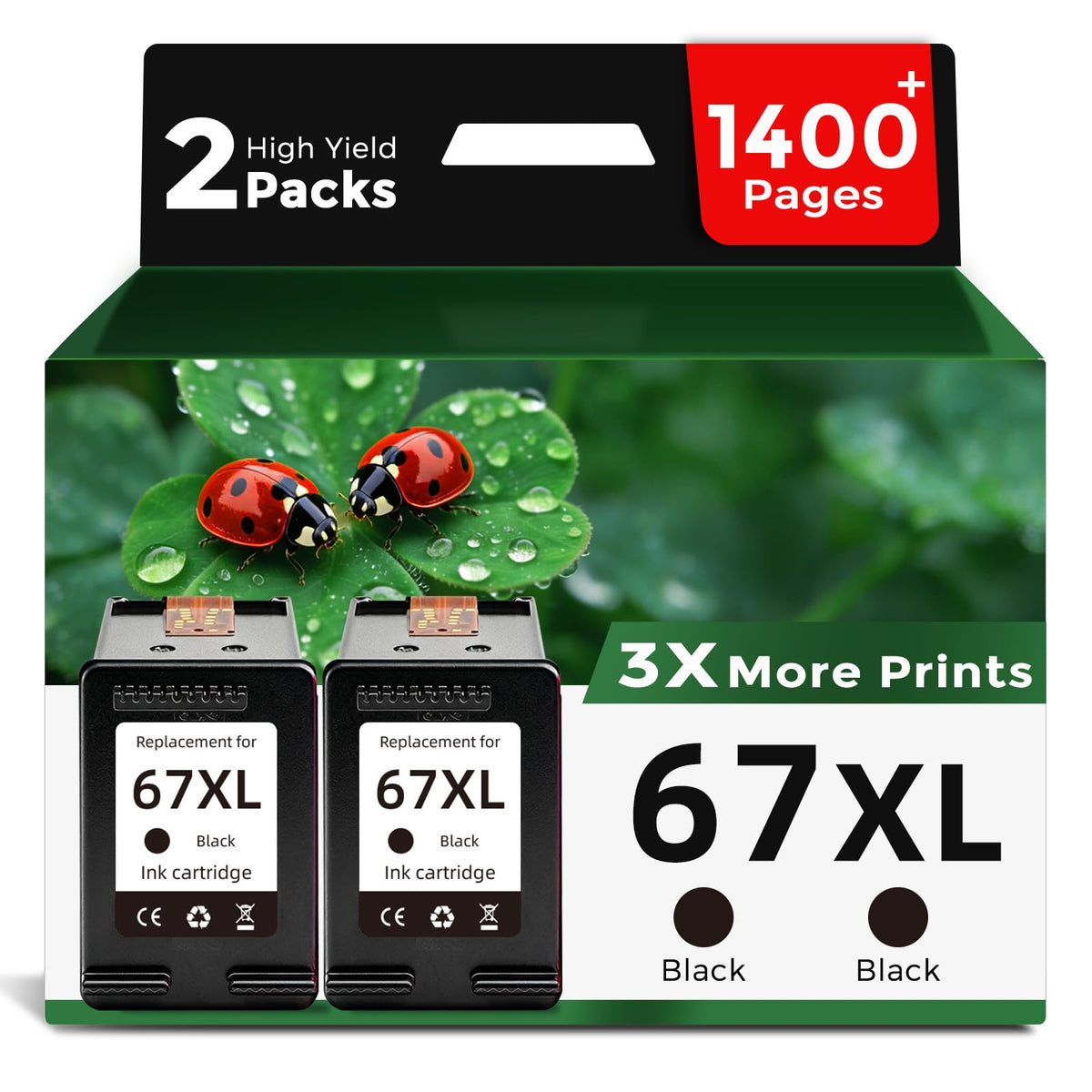 FLYFAR 67XL black ink cartridge two-pack for dependable home printing