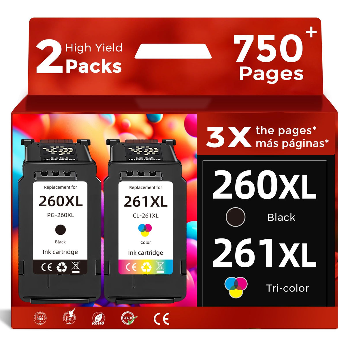FLYFAR PG-260XL black ink cartridge close-up for crisp text.