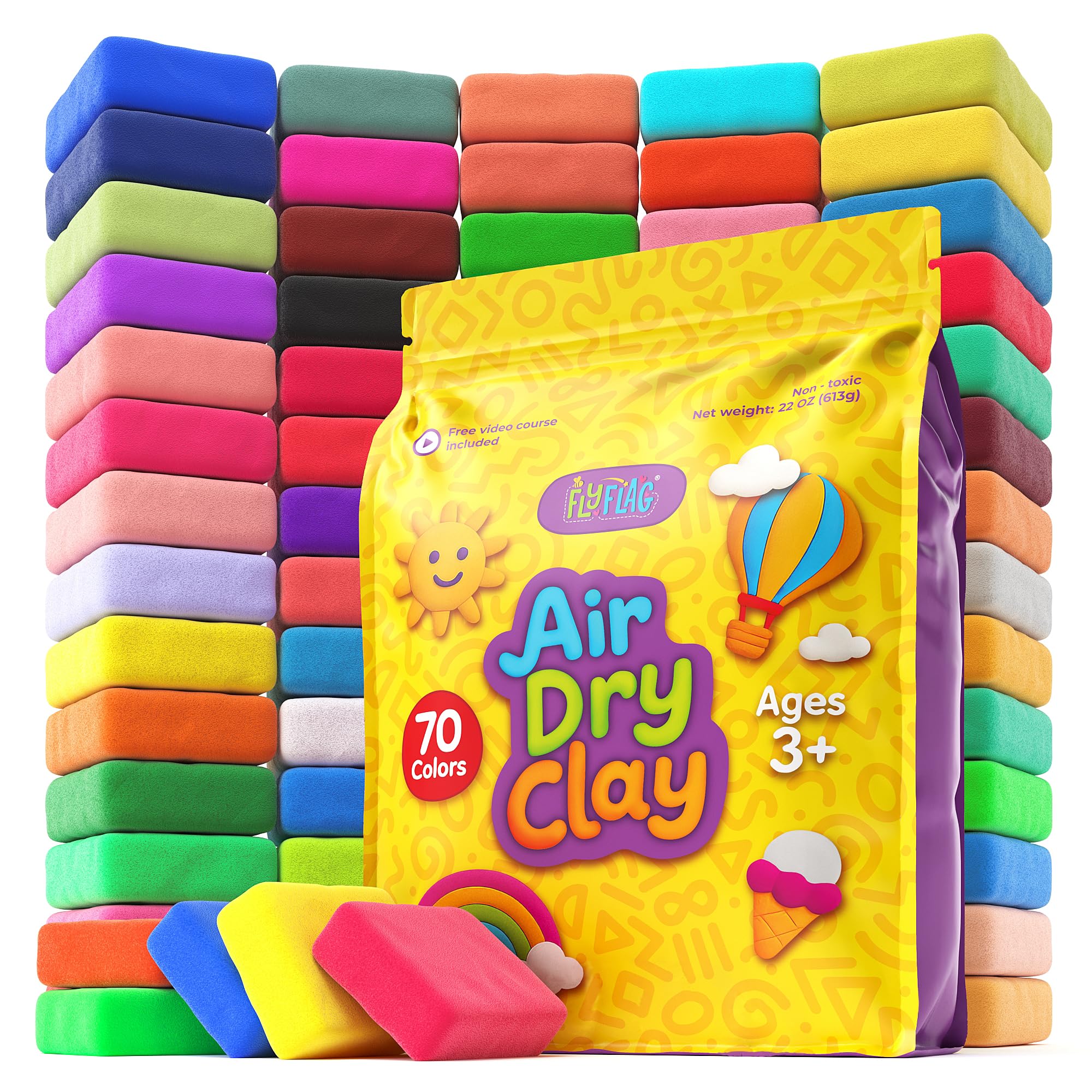 FlyFlag Air Dry Clay 70 colors pack enhances creativity with a vibrant palette for kids.