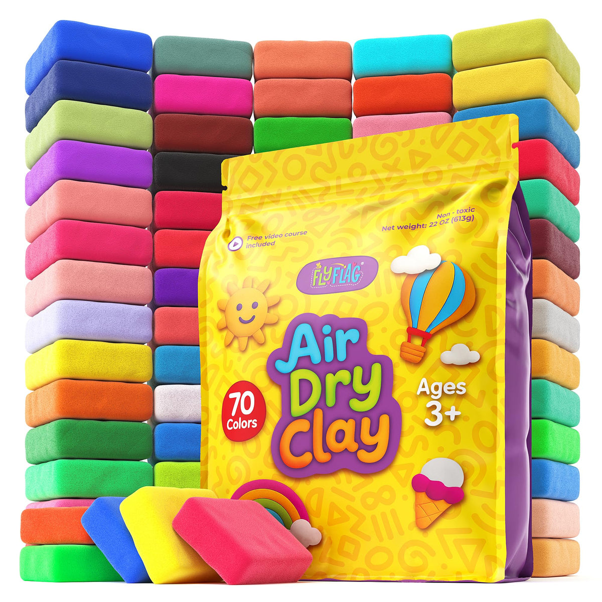 FlyFlag Air Dry Clay 70 colors pack enhances creativity with a vibrant palette for kids.