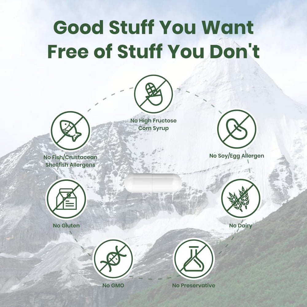 Flynew Shilajit USA-made label emphasizes ellagic acid components and plant extracts