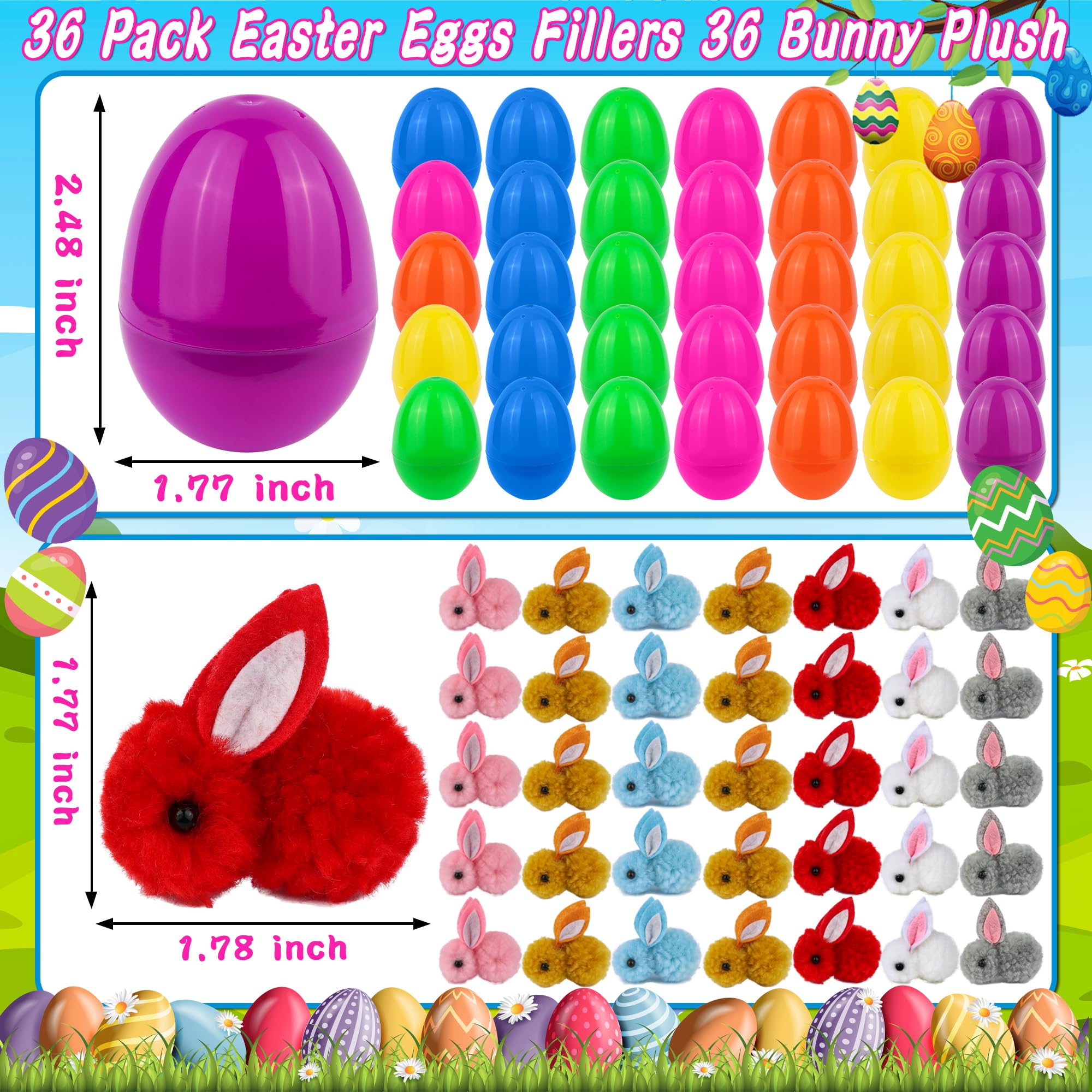 FLYSNK 36-pack of eggs and mini bunny plush ready for Easter baskets