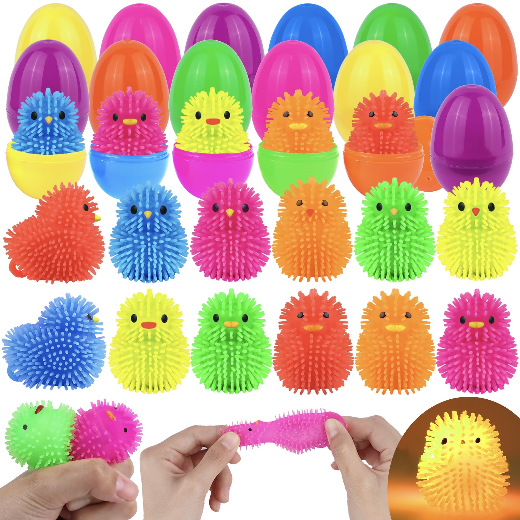 FLYSNK Easter egg with LED chick puffer ball glowing for fun hunts.