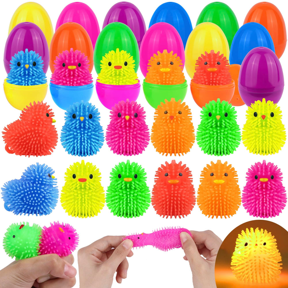 FLYSNK Easter egg with LED chick puffer ball glowing for fun hunts.