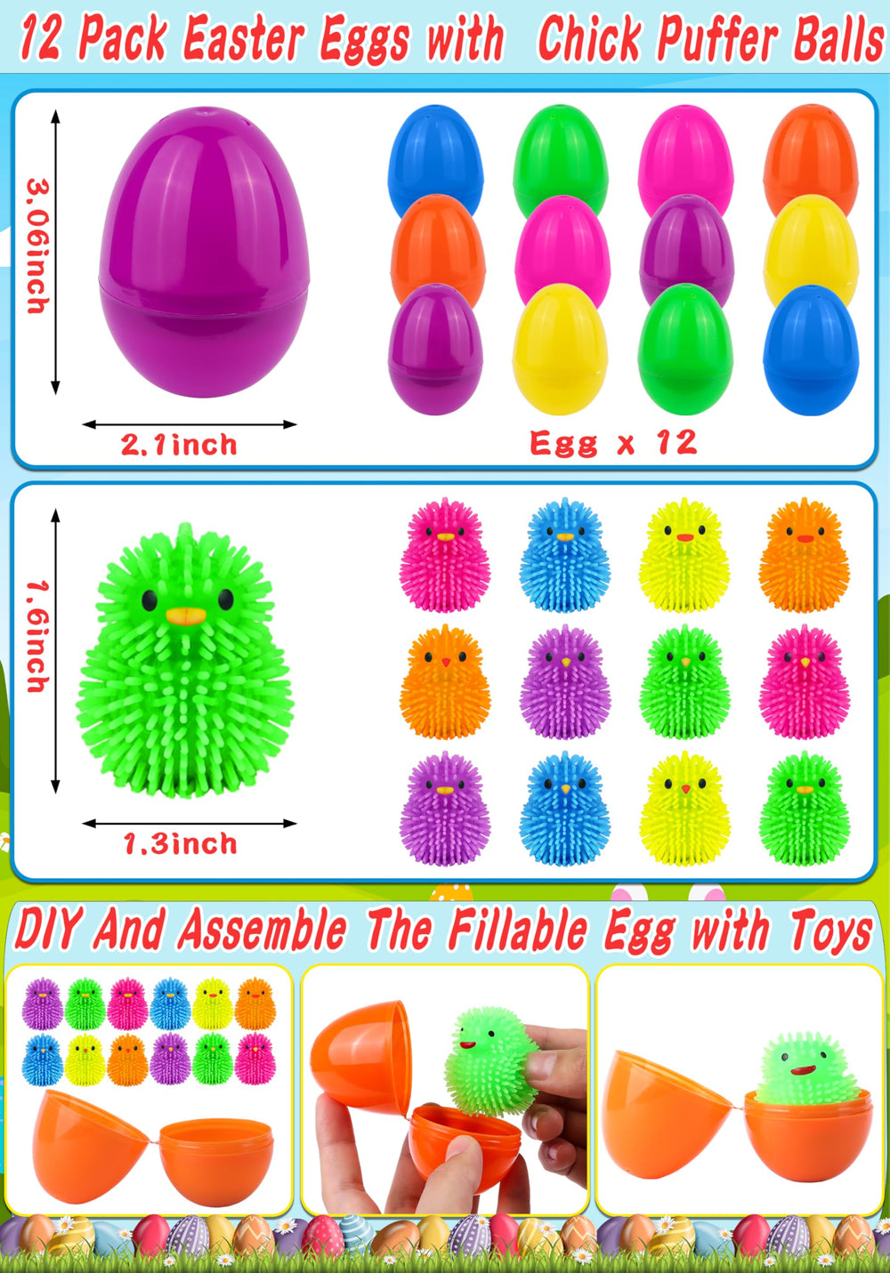 FLYSNK LED chick puffer balls inside eggs illuminate playtime at dusk
