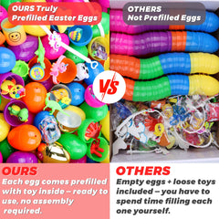 FLYSNK-prefilled Easter eggs with 18 toy options inside for party favors and fun.