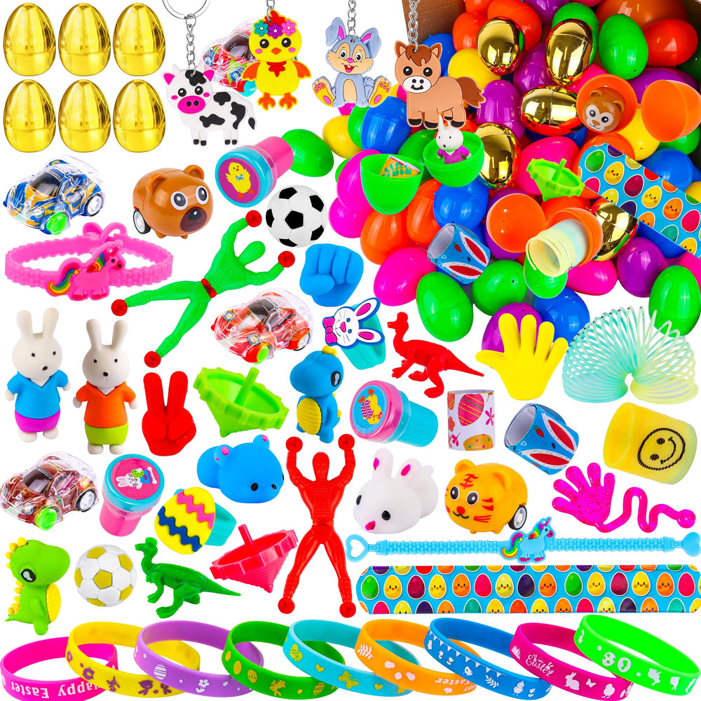 FLYSNK 100-pack Surprise Golden Eggs outer pack ready for Easter egg hunts with diverse fillers.