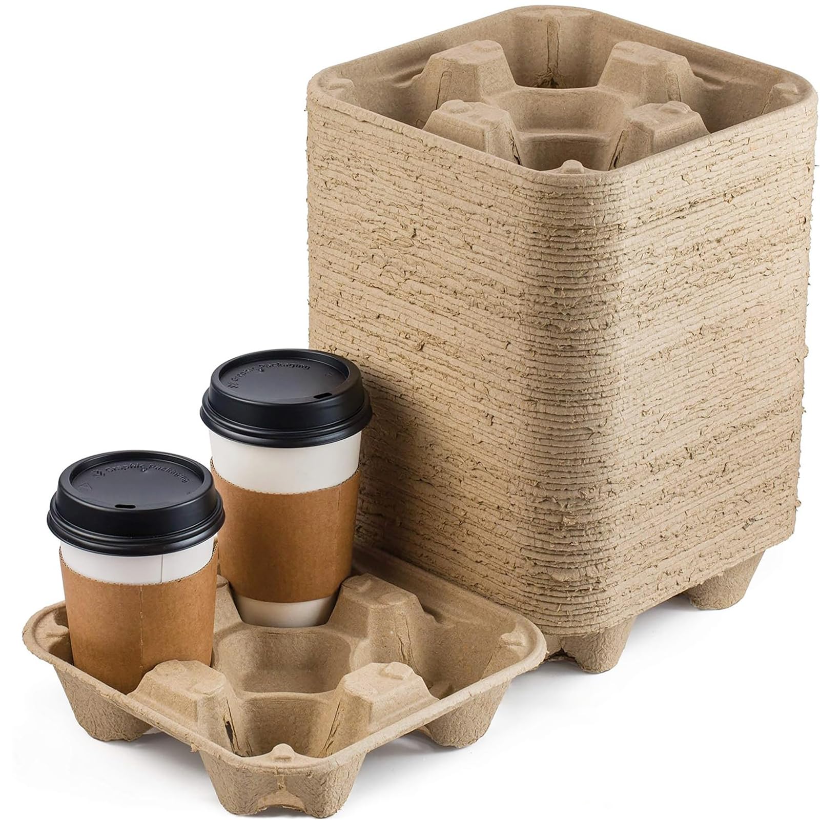 FMP Brands four-cup carrier trays securely hold four beverages during delivery.