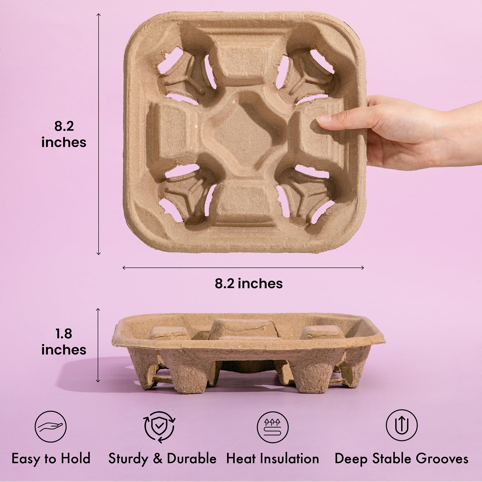 FMP Brands sturdy takeout-design carrier tray keeps drinks steady during transit.
