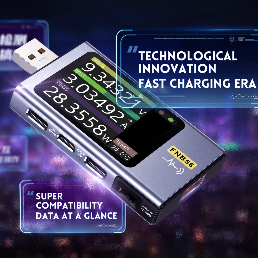 FNIRSI FNB58 uses 16-bit ADC for precise measurements of voltage and current