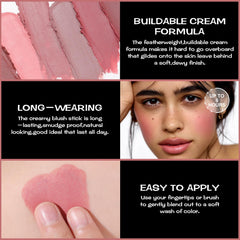 FOCALLURE Rose Flush applied cheek shows long-wearing, natural-looking color.
