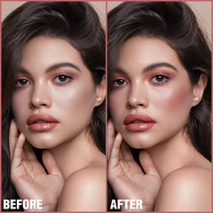 FOCALLURE Rose Flush on lips demonstrates a cohesive monochrome look.