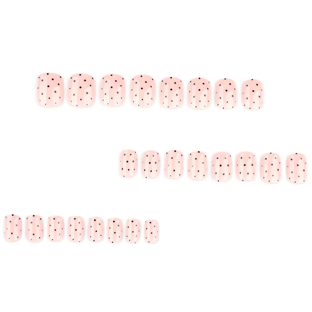 Foccna 24-piece set of glossy polka-dots nails for quick, salon-like style.