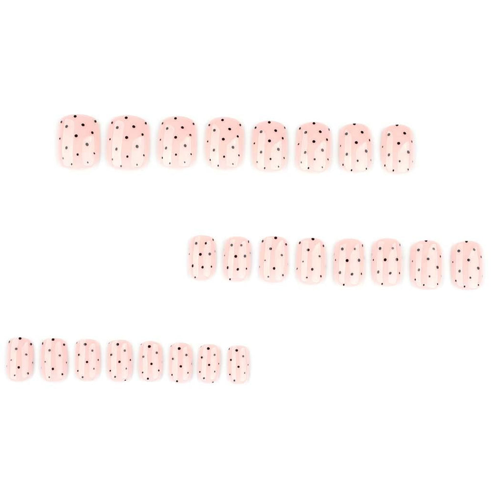 Foccna 24-piece set of glossy polka-dots nails for quick, salon-like style.