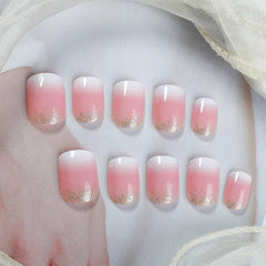 Foccna soft gel glossy square bling nails close-up highlight a premium salon-like finish.