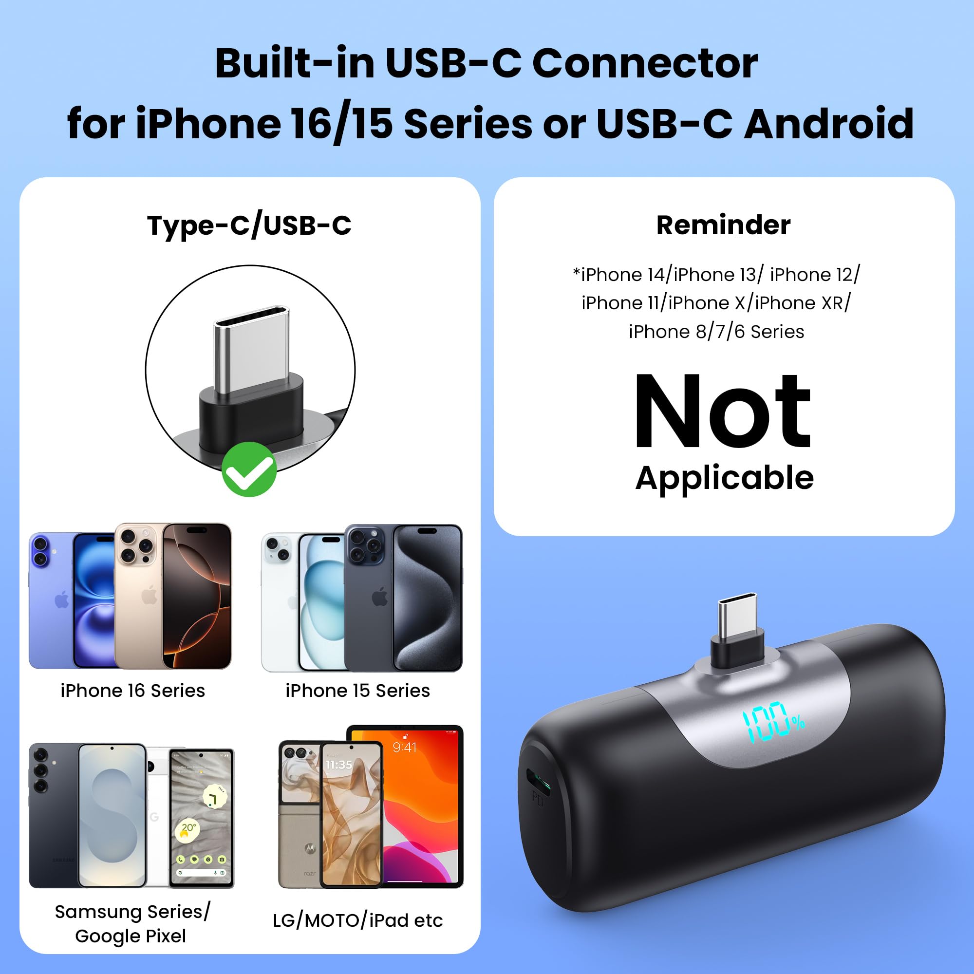FOCHEW pocket-size power bank for travel charging in your bag.