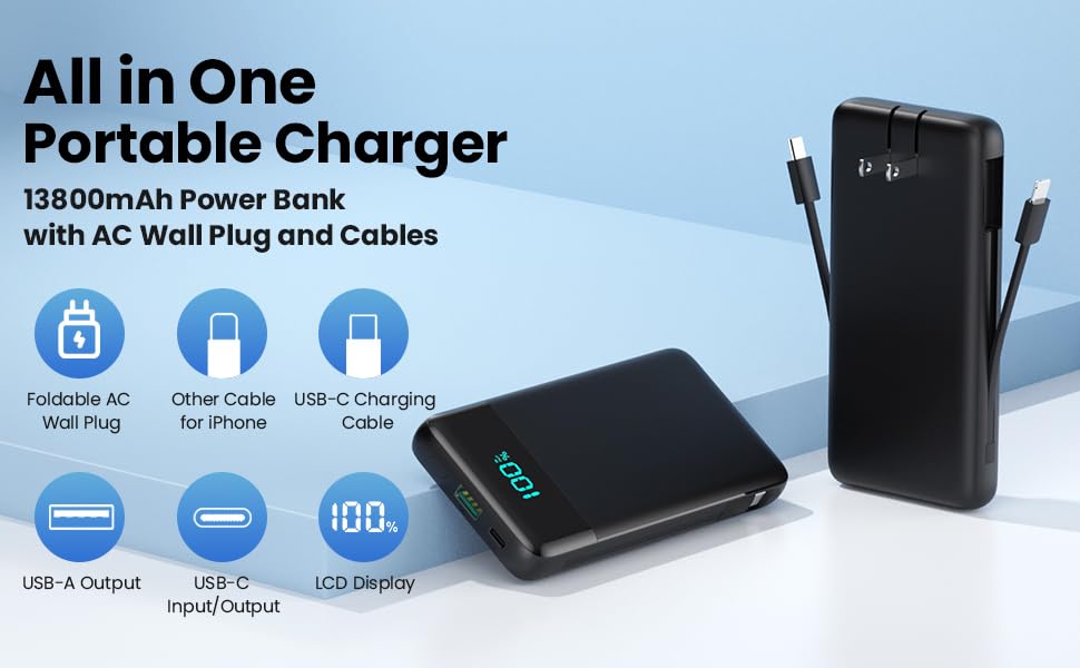 FOCHEW 13800mAh capacity powers devices through long days away from power.