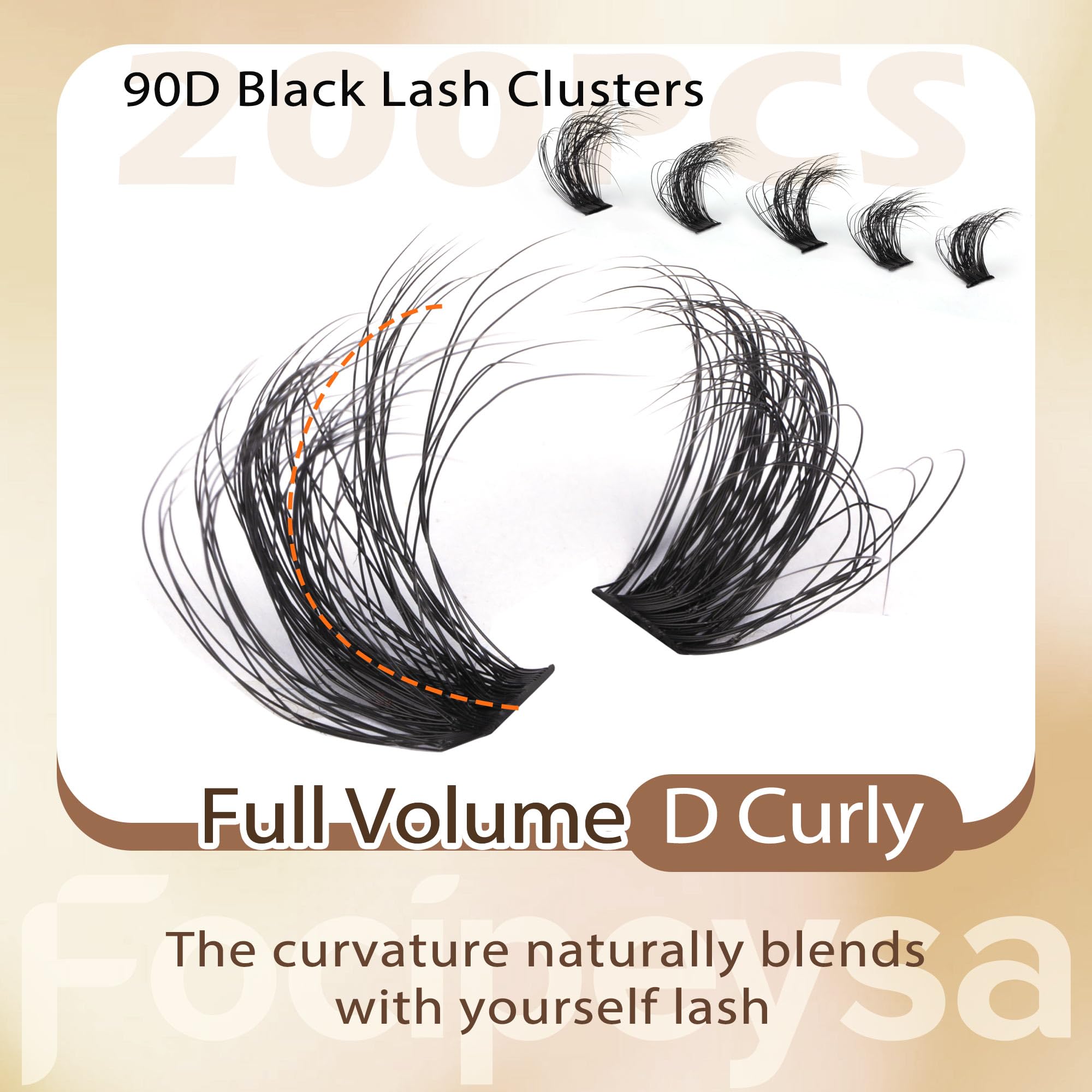 Focipeysa 90D fluffy lash clusters with durable fibers.