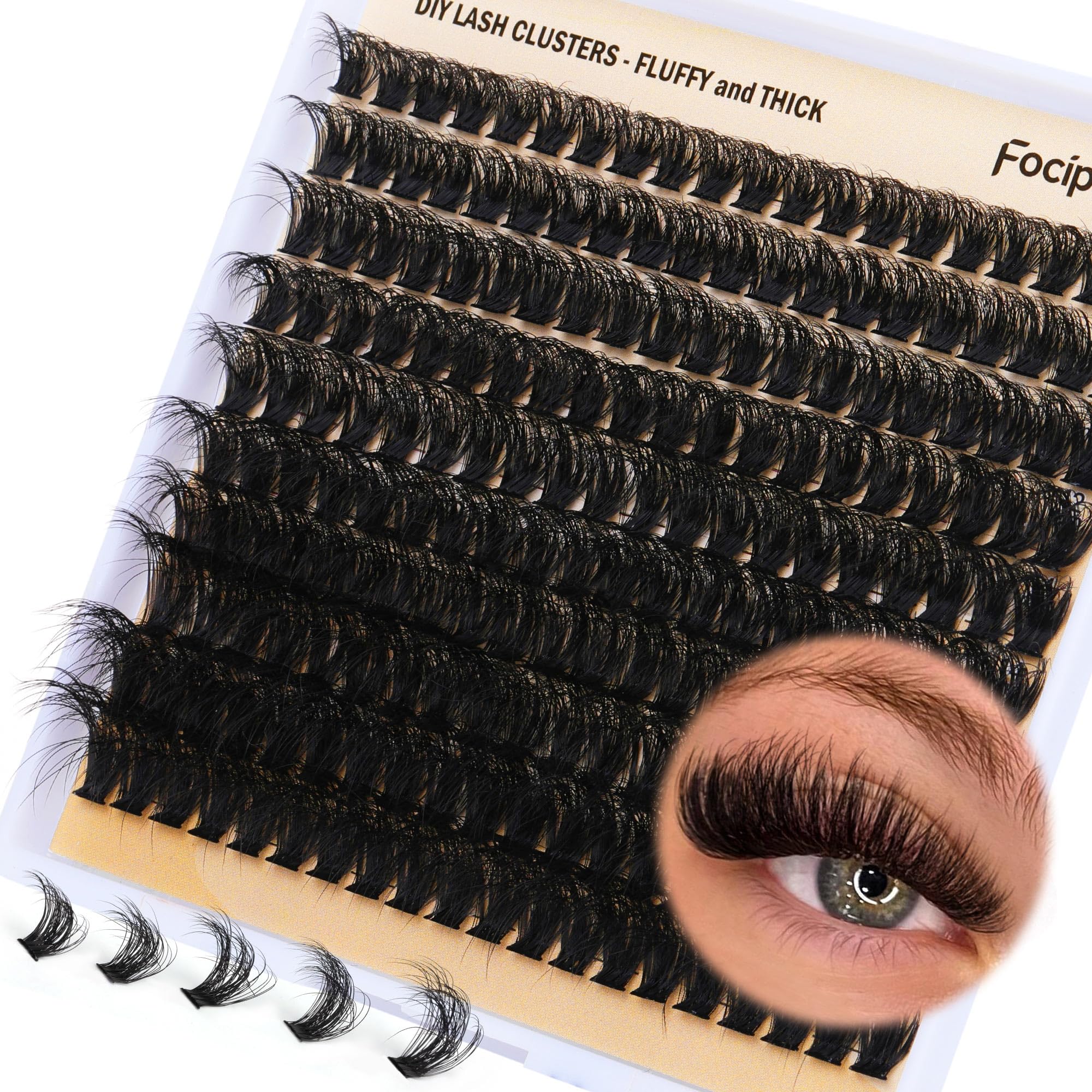 Focipeysa DIY lash clusters close-up with fluffy 90D lashes for natural volume.