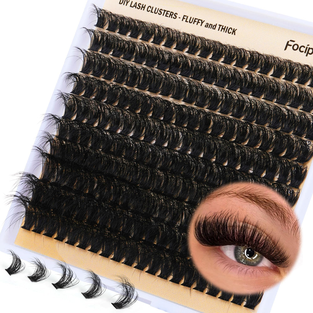 Focipeysa DIY lash clusters close-up with fluffy 90D lashes for natural volume.
