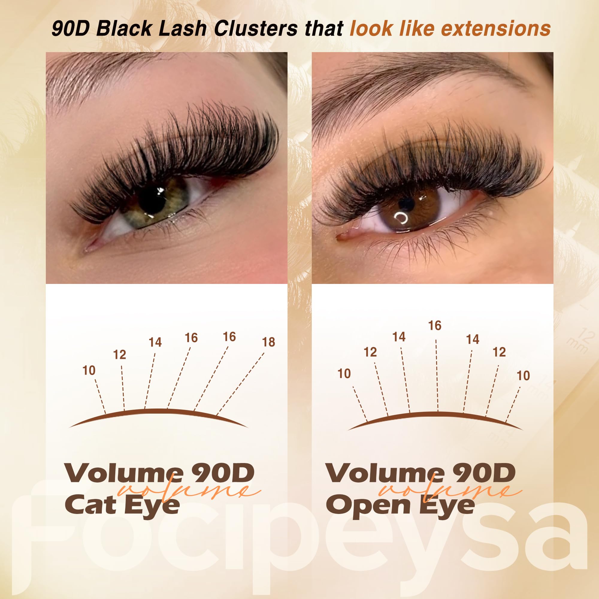 Focipeysa lash clusters, 10-18mm variety for eye shapes.