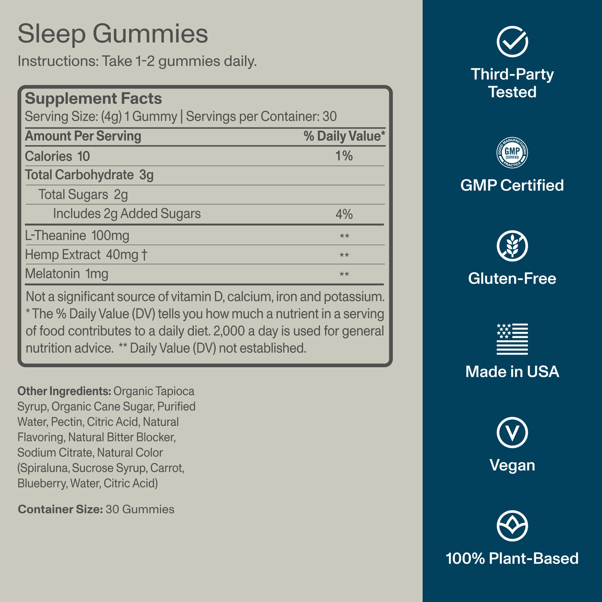 FOCL Sleep Gummies close view of L-Theanine and melatonin ingredients