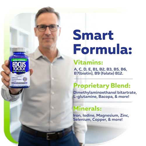 Focus Factor with bacopa, ginkgo, and phosphatidylserine highlights premium brain-boosting ingredients.
