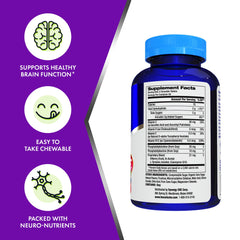Child taking Focus Factor Kids berry blast chewables as part of daily routine.