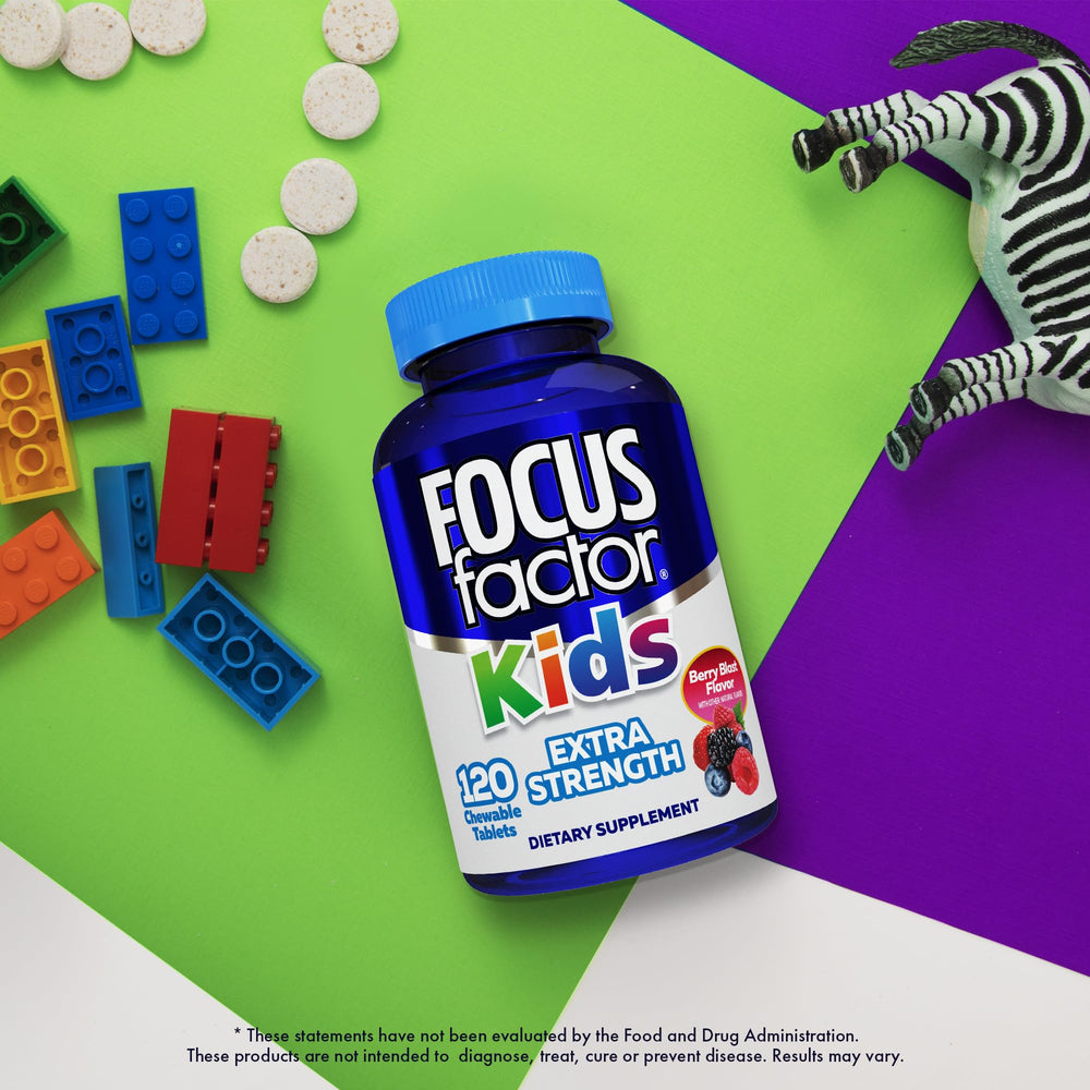 Packaging image of Focus Factor Kids berry blast chewables ready to ship.