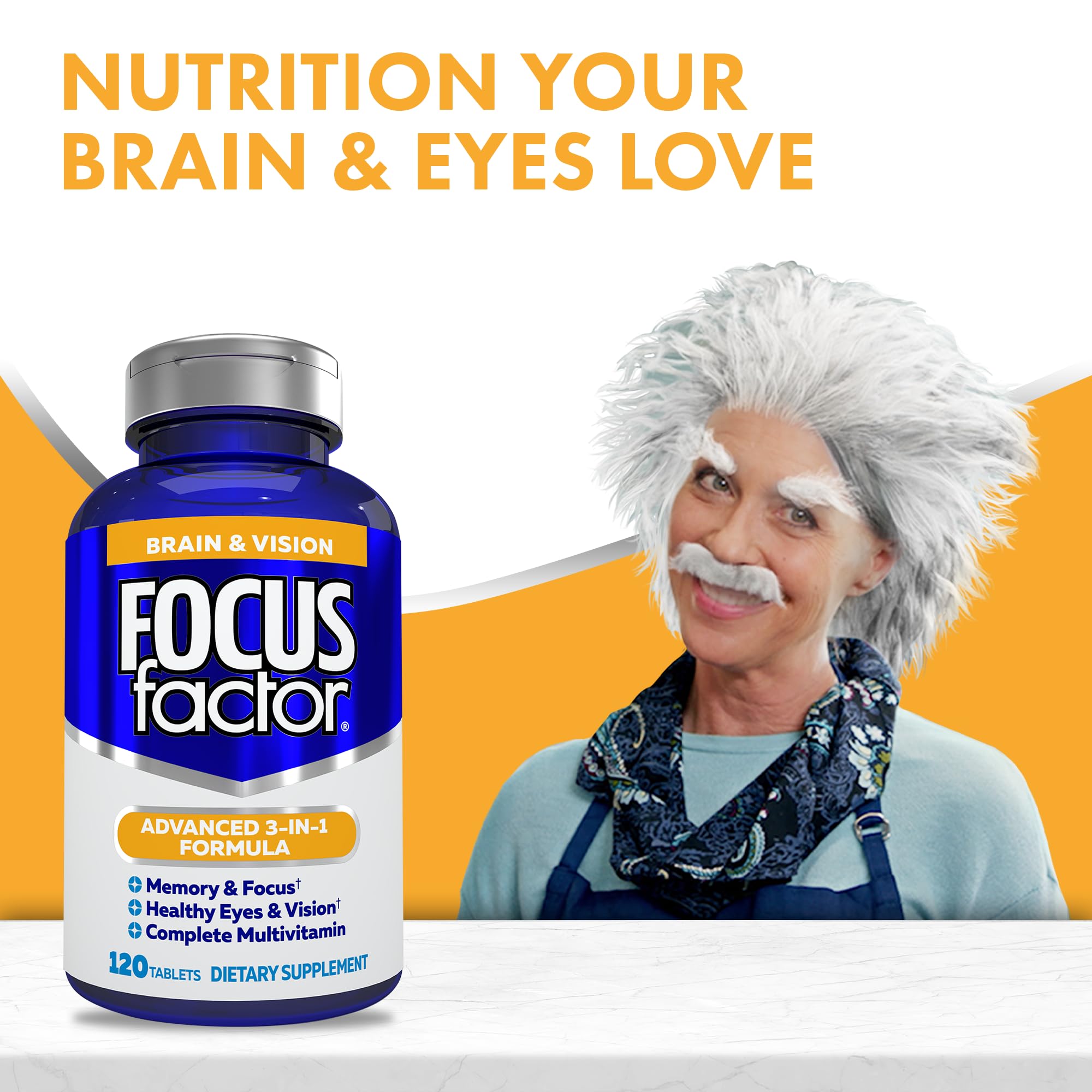Focus Factor tablets closeup, small nutrient-dense tablets for daily memory and focus.
