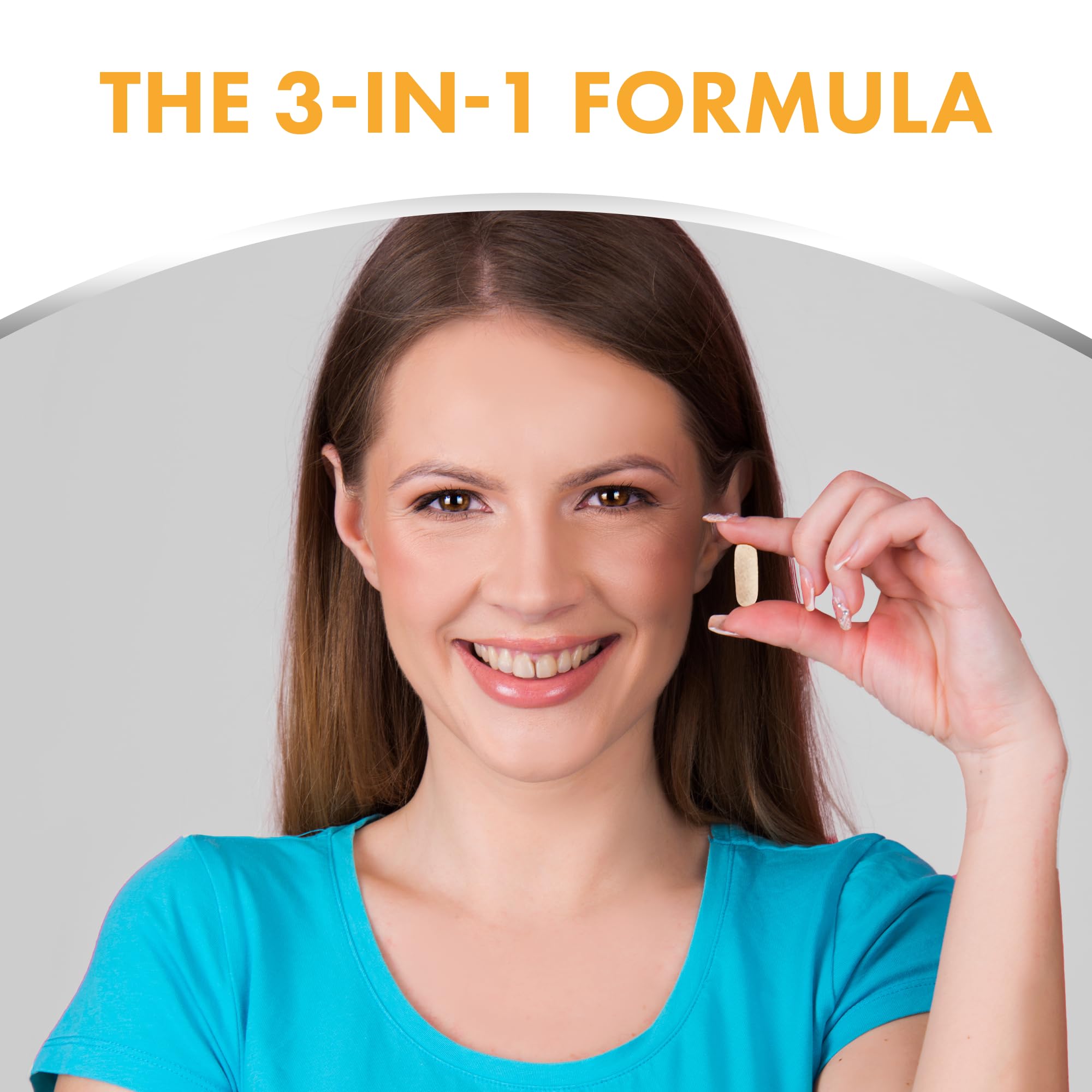 Focus Factor user holding bottle, convenient daily support for brain and vision.