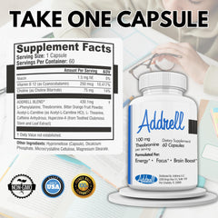 Focus Pep Addrell pills closeup highlights compact capsules for study sessions.