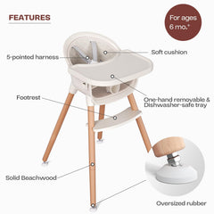 Fodoss wooden high chair transitions to toddler chair as children grow