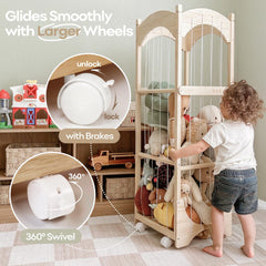 Fodoss wooden toy storage with detachable bars enables quick plush loading daily.