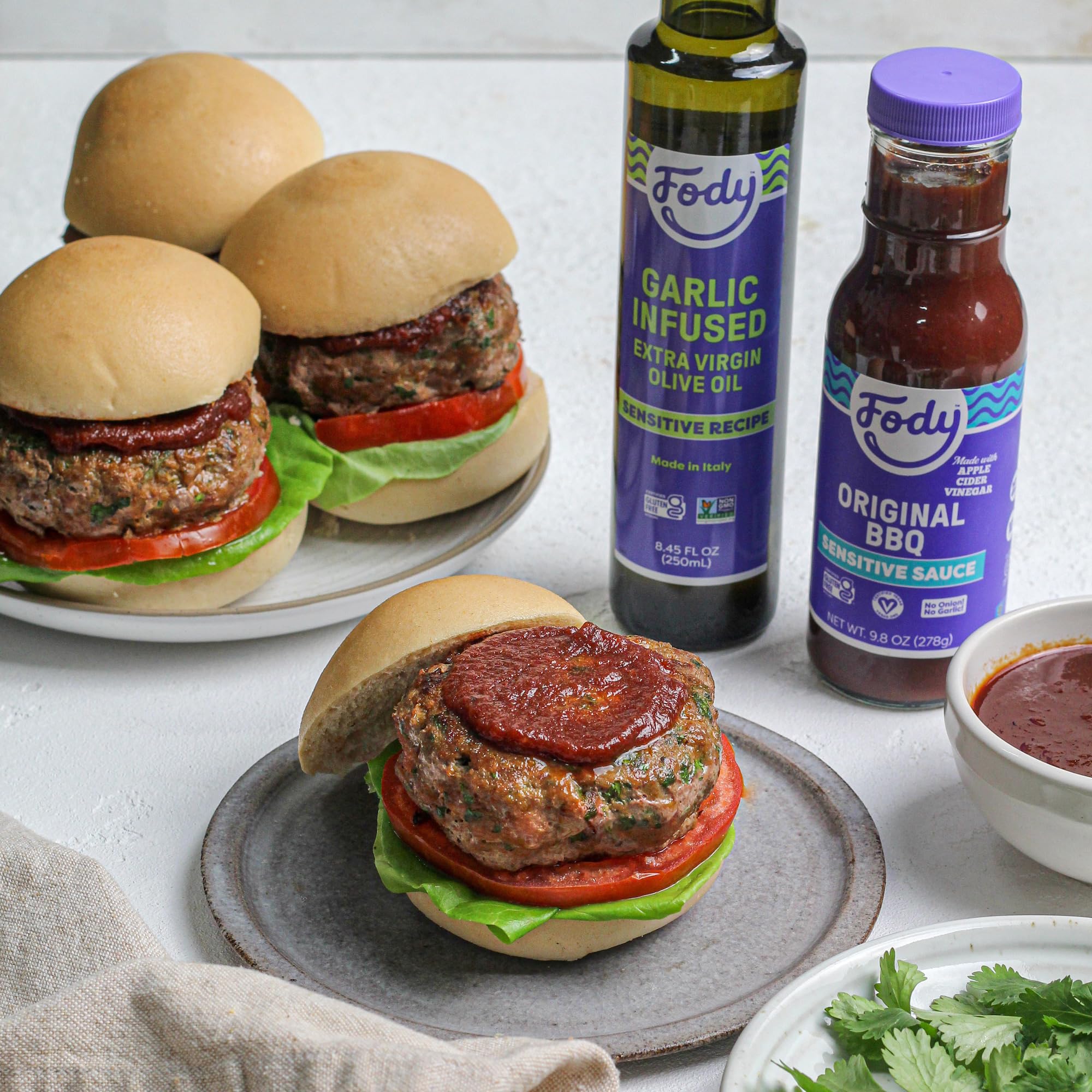 Fody Original BBQ Sauce packaging shows a compact 9.8 oz bottle