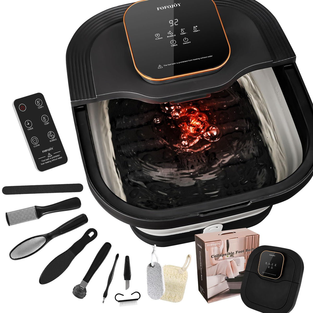 FOFOJÔY collapsible foot spa bath, compact storage, ideal for small spaces.