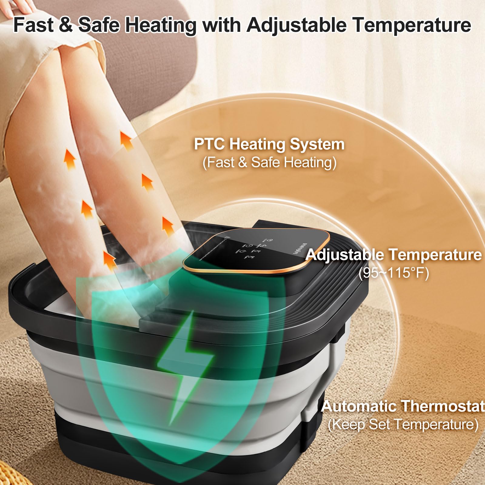FOFOJÔY foot spa with bubble function creates relaxing circulating bubbles.